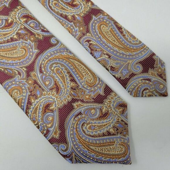 JZ RICHARDS BOULDER SILK TIE RED BLUE GOLD PAISLEY - Picture 1 of 2